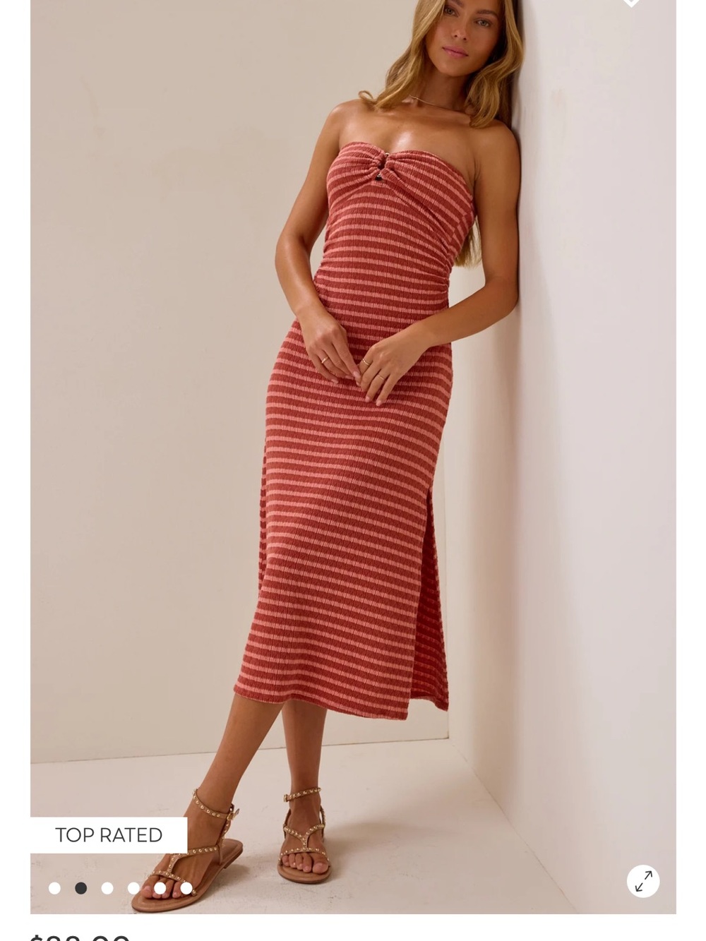 Altar'd State Rust and Pink Striped Strapless Knit Dress